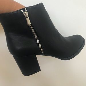 Chunky Heel Black Ankle Boots Wide Width